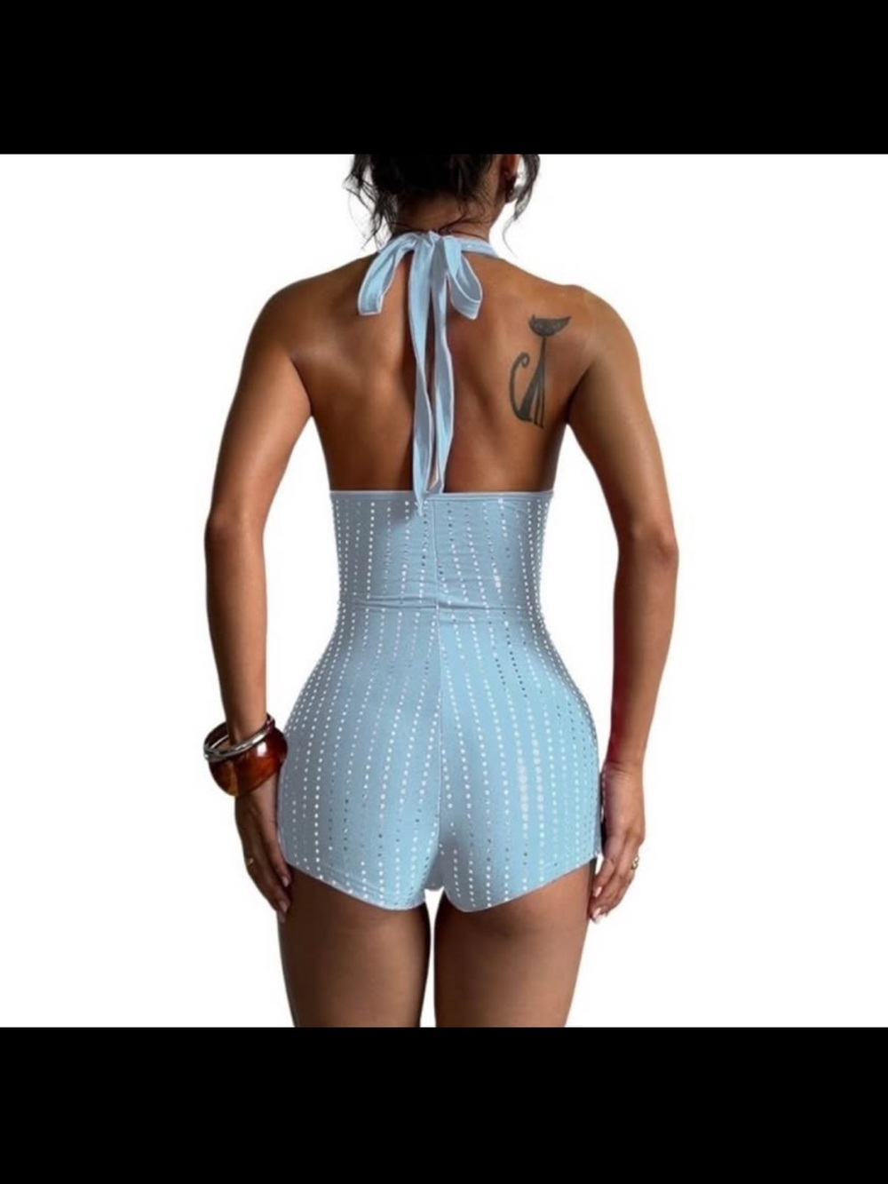 Target Light Blue Halter Rhinestone Romper - Picture 2 of 3